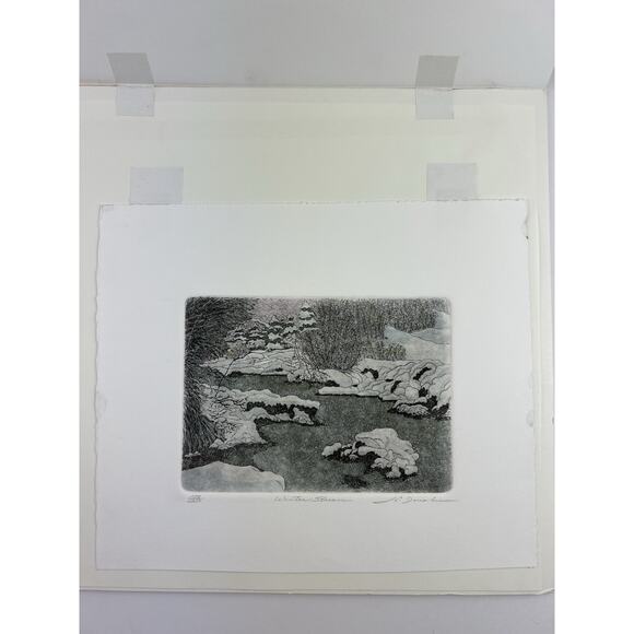 Vintage Leo P Donahue Art Etching New England Winter Stream Signed #158/250 Mat - Picture 7 of 10